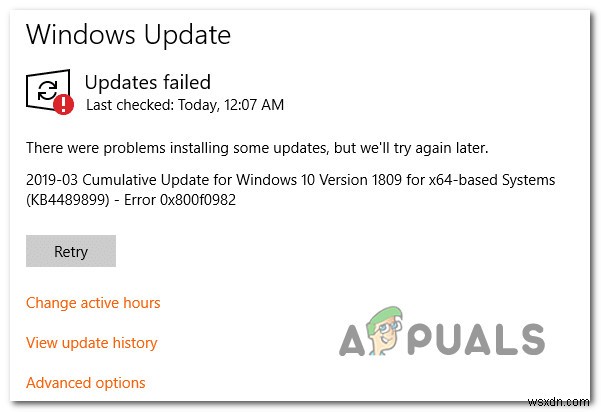 Windows 10 업데이트 오류 0X800F0982 문제 해결(수정) 