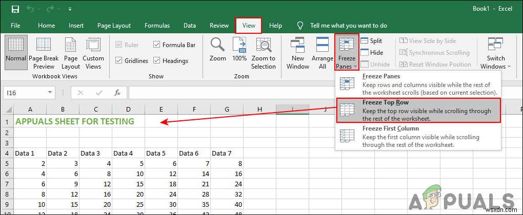 Microsoft Excel에서 행과 열을 고정하는 방법