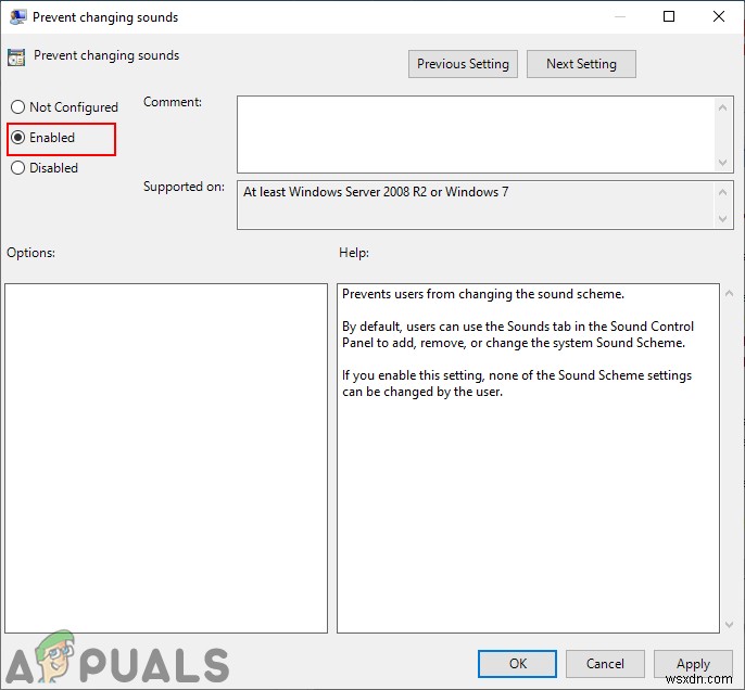 Windows 10에서 사용자가 소리 구성표 및 이벤트 소리를 변경하지 못하도록 하는 방법은 무엇입니까? 