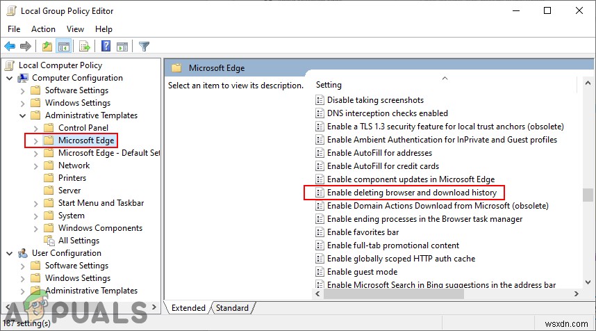 Microsoft Edge에서 검색 및 다운로드 기록 삭제를 비활성화하는 방법은 무엇입니까? 