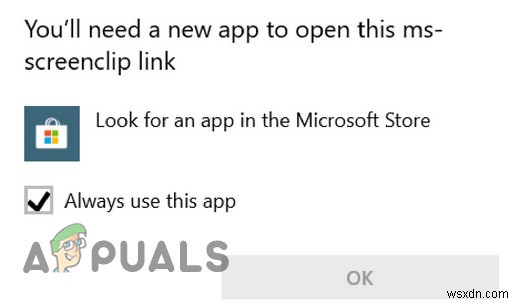 수정:이 MS- Screenclip 링크를 열려면 새 앱이 필요합니다. 