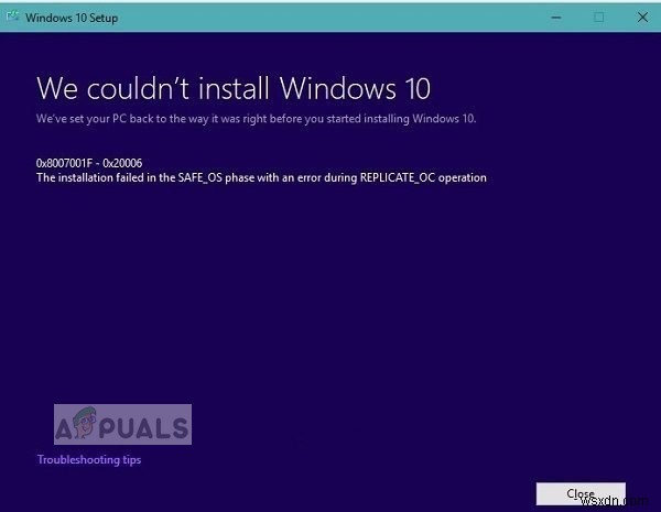 [FIX] Windows 10 업데이트가 계속 실패하는 경우 –  0x8007001f – 0x20006  