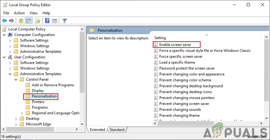 Windows 10에서 표준 사용자의 화면 보호기를 비활성화하는 방법은 무엇입니까? 