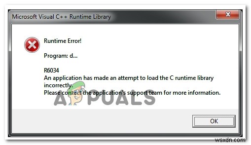Visual C++ 런타임  오류 R6034 를 수정하는 방법 