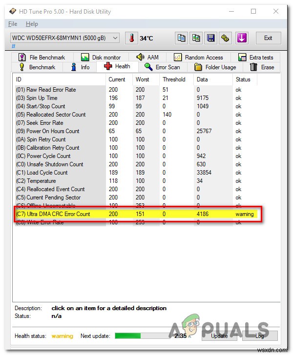 HD Tune 내부의  인터페이스 CRC 오류 수 를 수정하는 방법 