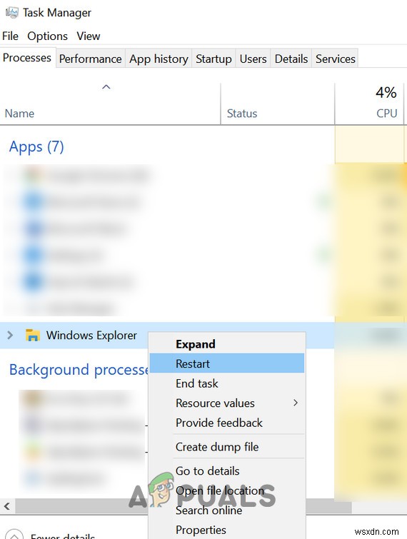 Windows 10 Desktop의 오른쪽 상단 모서리에 있는 회색 상자를 제거하는 방법은 무엇입니까? 