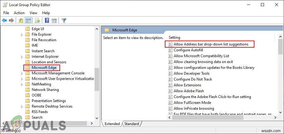 Microsoft Edge에서 주소 표시줄 드롭다운 목록 제안을 비활성화하는 방법은 무엇입니까? 