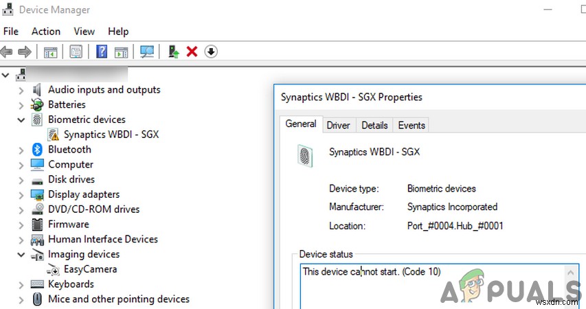 수정:Synaptics WBDI(SGX 지원) 지문 판독기  장치를 시작할 수 없음(코드 10)  
