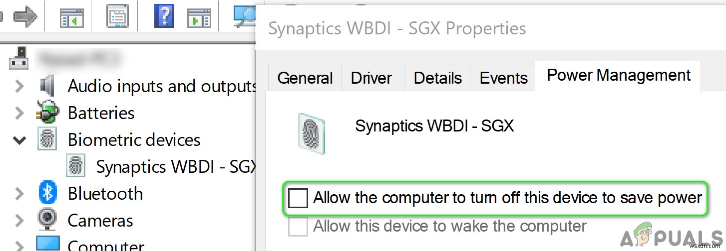 수정:Synaptics WBDI(SGX 지원) 지문 판독기  장치를 시작할 수 없음(코드 10)  