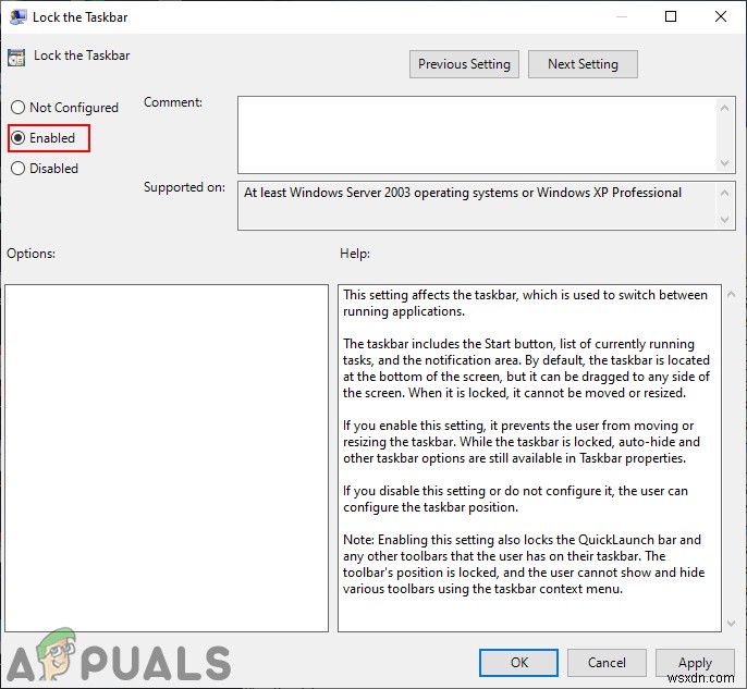 Windows 10에서  작업 표시줄 잠금 을 비활성화하는 방법은 무엇입니까? 