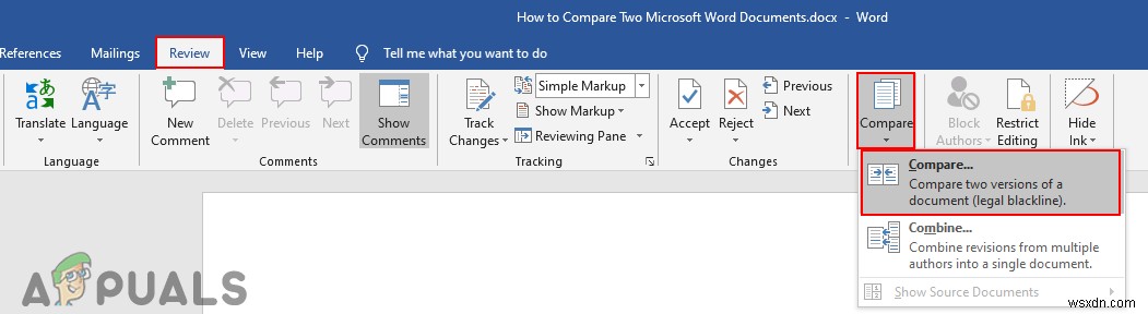 두 개의 Microsoft Word 문서를 비교하는 방법은 무엇입니까? 