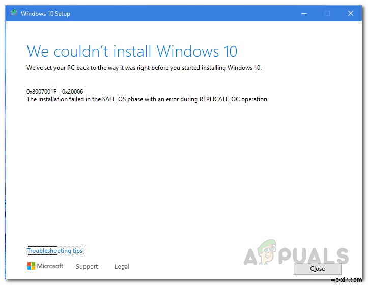 REPLICATE_OC 작업 중 SAFE_OS에서 실패한 Windows 10 설치를 수정하는 방법 