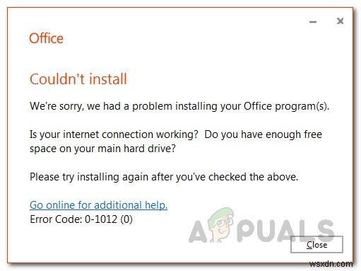 [FIX] Microsoft Office 365 오류 코드 0-1012 