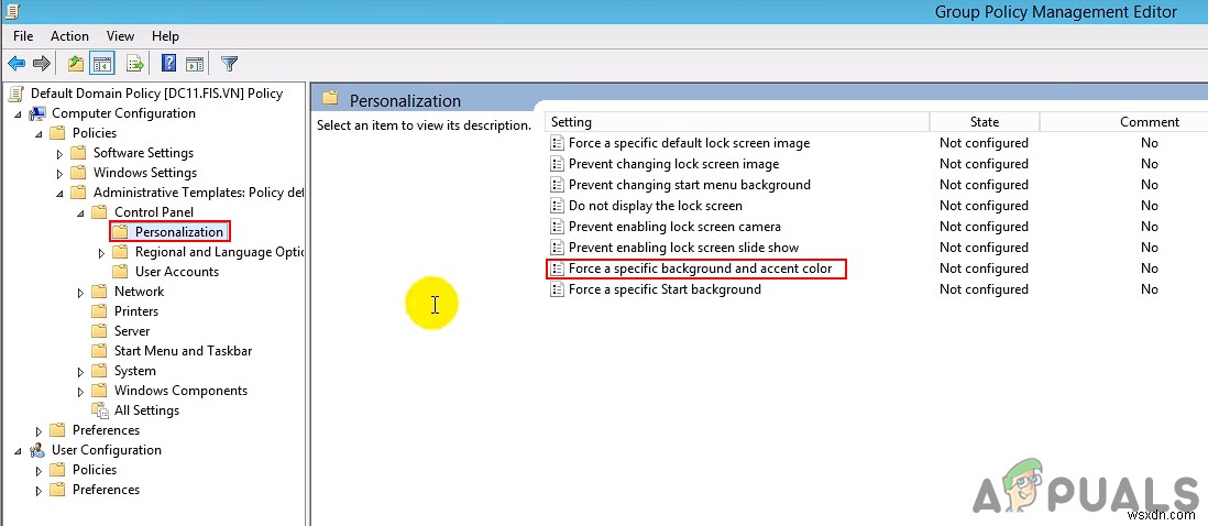 Windows Server 2012 R2에서 배경 및 강조 색상을 선택하고 지정하는 방법은 무엇입니까? 