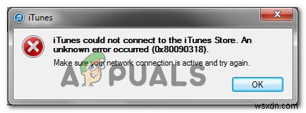 iTunes Store 웹 사이트에 액세스할 때 오류 코드 0x80090318 