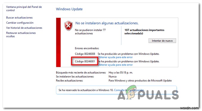 Windows 업데이트 오류 80246001을 수정하는 방법 