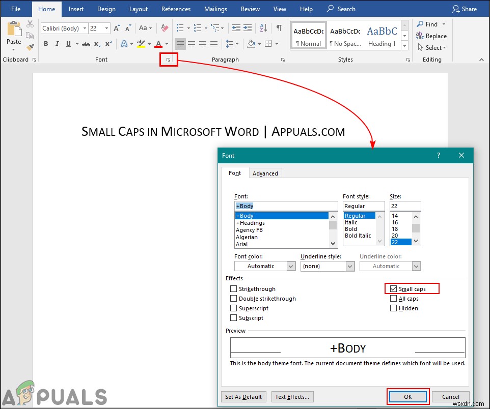 Microsoft Word에서 작은 대문자를 수행하는 방법? 