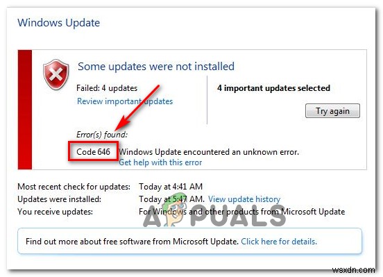 [FIX] Windows 업데이트 오류 코드 646 