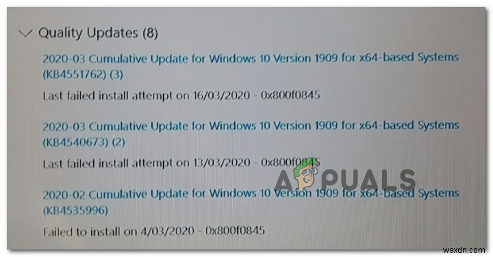 Windows 10에서 업데이트 오류 0x800f0845를 수정하는 방법은 무엇입니까? 