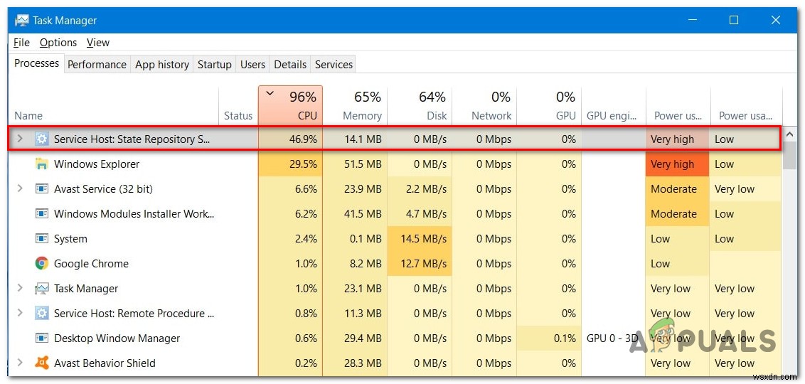 Windows 10의 State Repository Service에 의한 높은 CPU 사용량 