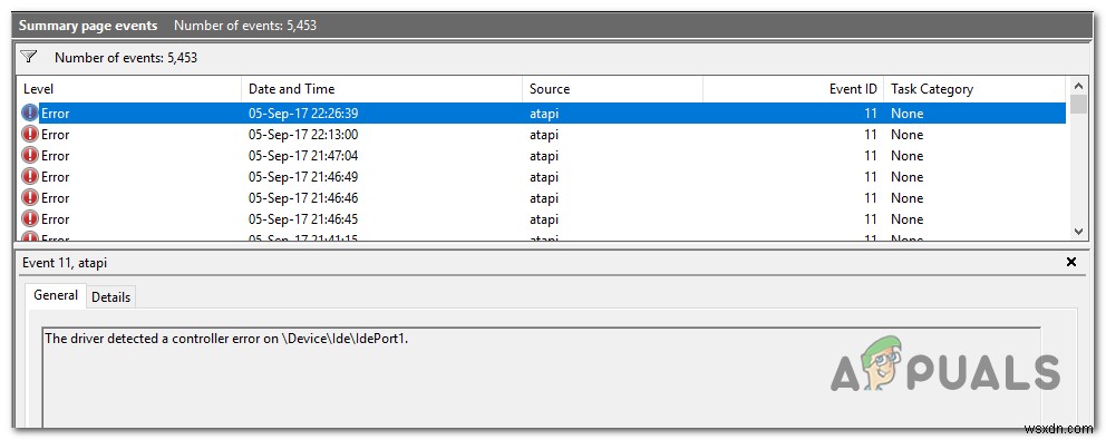 드라이버가 \Device\Ide\IdePort1에서 컨트롤러 오류를 감지했습니다. 