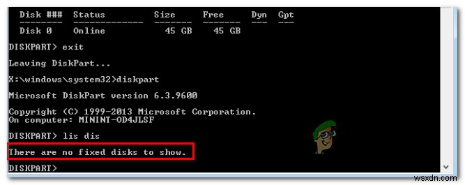 DiskPart 오류  표시할 고정 디스크 없음  