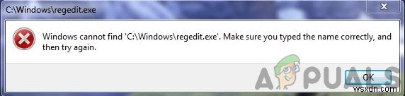 수정:Windows에서 regedit.exe를 찾을 수 없음 