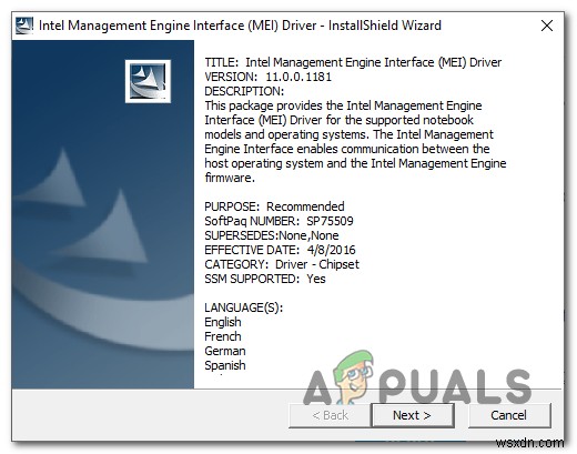 Intel Management Engine 인터페이스 드라이버를 설치할 때 오류 0x80240061 발생 