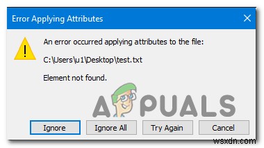 Windows에서  파일에 속성 적용 중 오류 발생  수정 