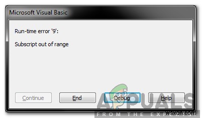 Visual Basic for Applications에서  아래 첨자 범위를 벗어남  오류를 수정하는 방법은 무엇입니까? 