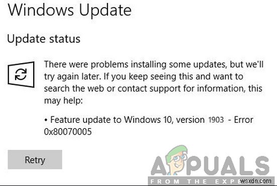 Windows 10 기능 업데이트 1903에서 오류 0x80070005를 수정하는 방법은 무엇입니까? 