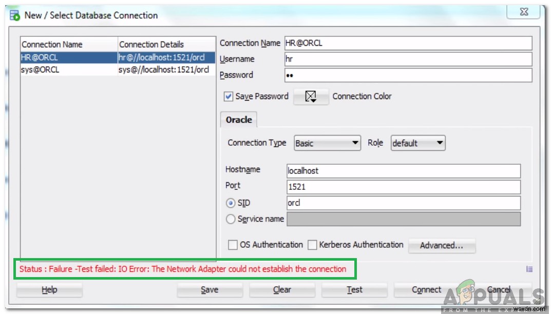 Oracle SQL에서  IO 오류:네트워크 어댑터가 연결을 설정할 수 없음 을 수정하는 방법은 무엇입니까? 