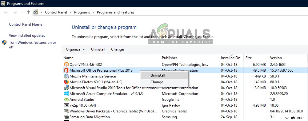 수정:Microsoft Office Professional Plus 2016에서 설치 중 오류가 발생했습니다. 