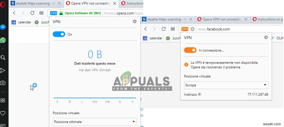 수정:Opera VPN이 작동하지 않음 