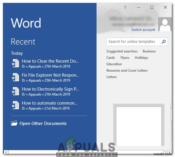 Microsoft Word에서 최근 문서 목록을 지우거나 비활성화하는 방법 