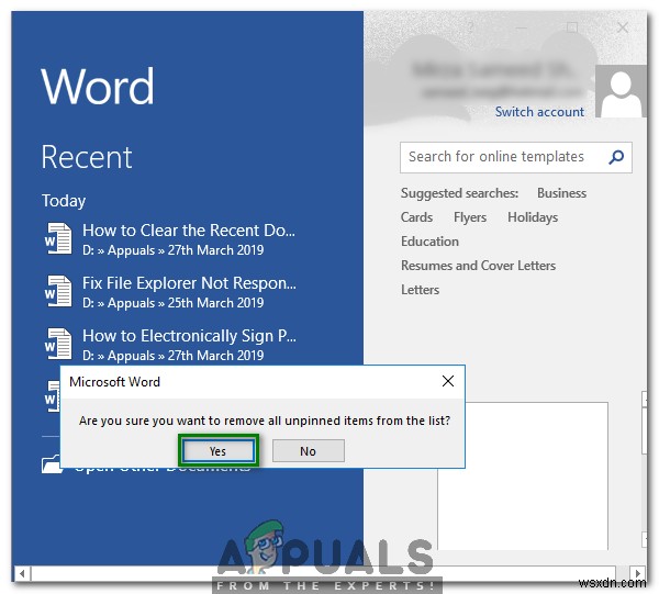 Microsoft Word에서 최근 문서 목록을 지우거나 비활성화하는 방법 