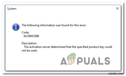 수정:Windows 정품 인증 오류 코드 0xC004C008 