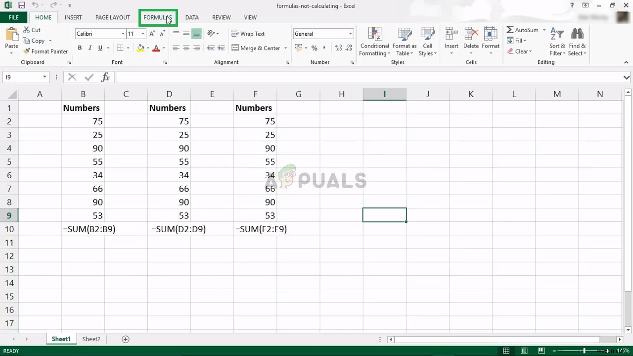 수정:Excel 수식이 업데이트되지 않음 