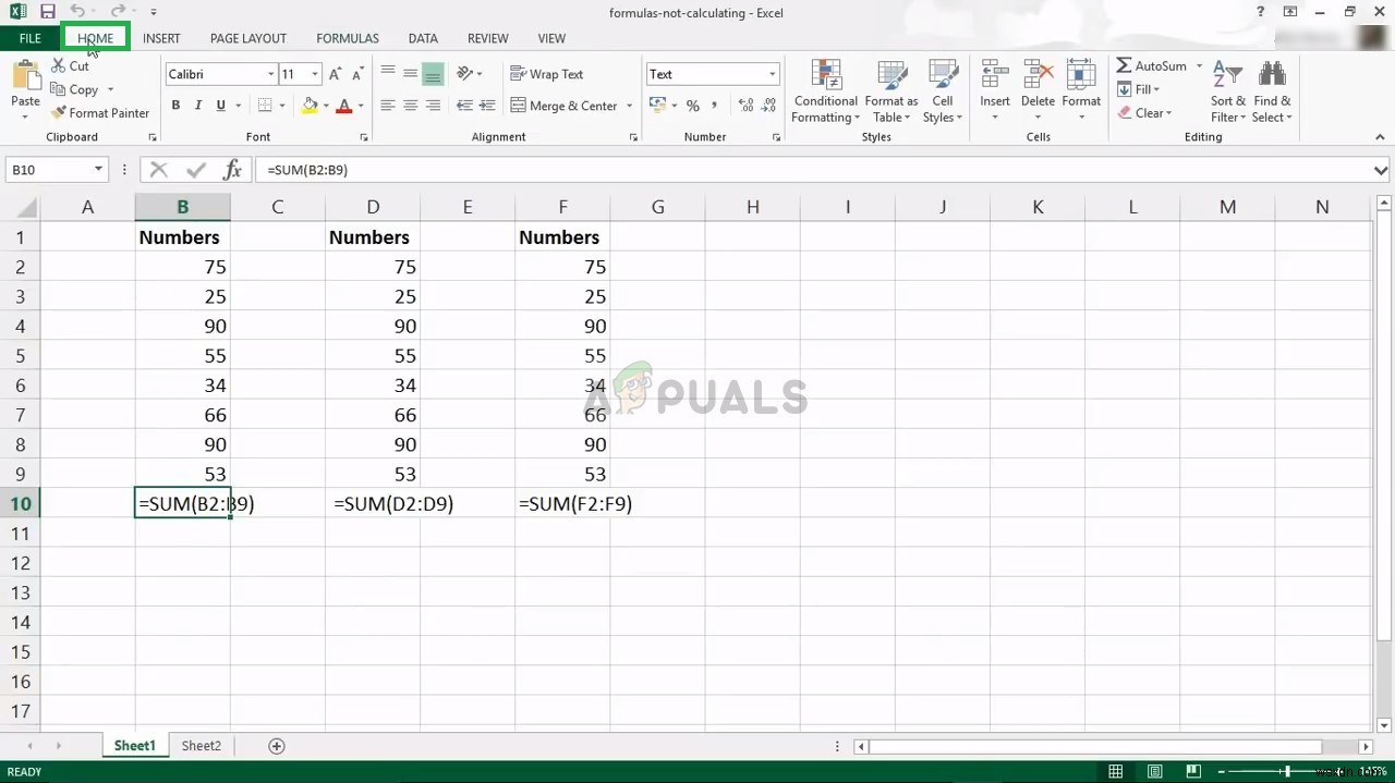 수정:Excel 수식이 업데이트되지 않음 