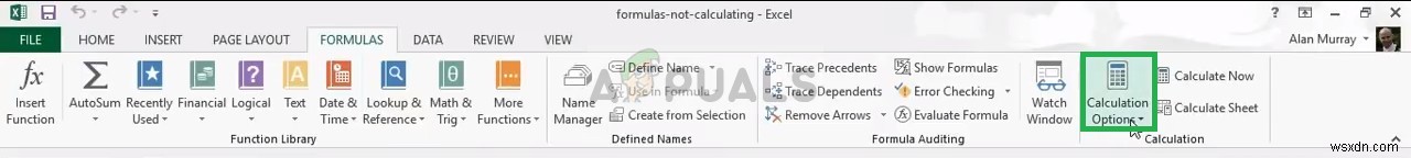 수정:Excel 수식이 업데이트되지 않음 