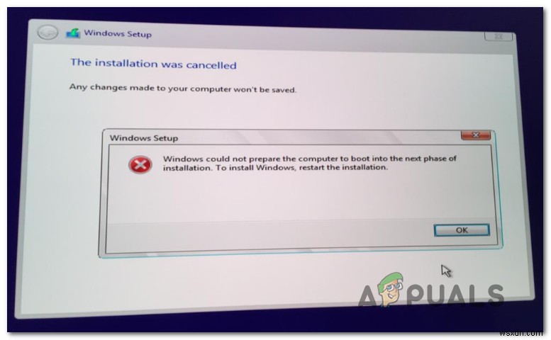 수정:Windows에서 다음 설치 단계로 부팅하기 위해 컴퓨터를 준비할 수 없음 