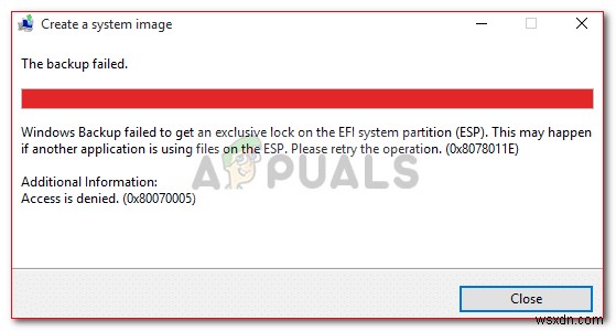 수정:Windows 백업이 ESP에 대한 배타적 잠금을 가져오지 못했습니다. 