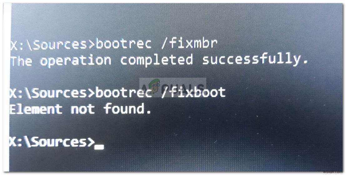수정:Windows 10에서 Boorec /Fixboot 요소를 찾을 수 없음 