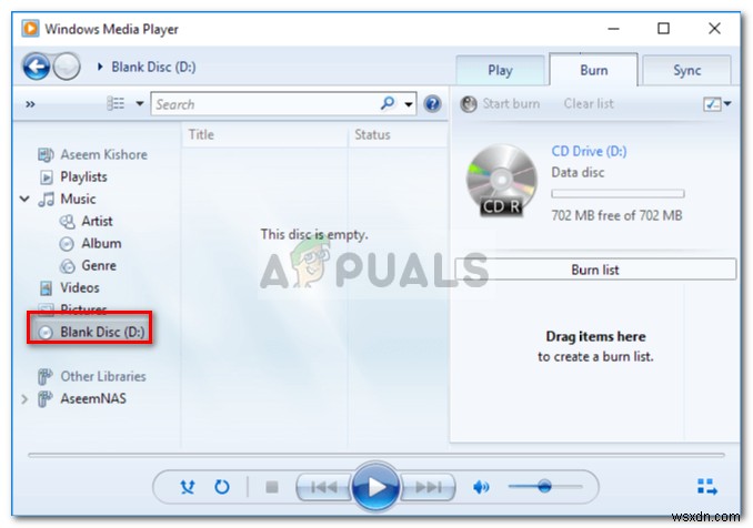 수정:Windows Media Player에서 일부 파일을 구울 수 없음 