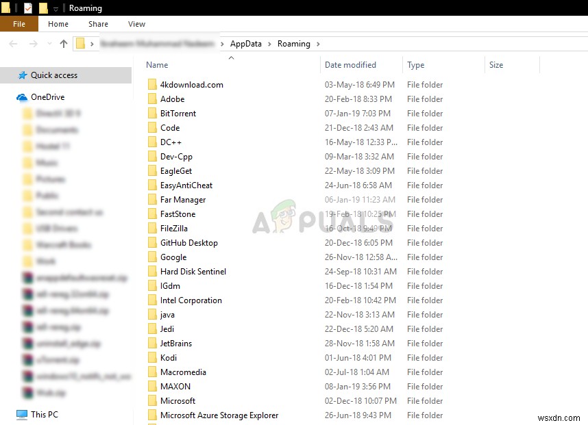 수정:AppData 폴더를 찾을 수 없음 Windows 10 