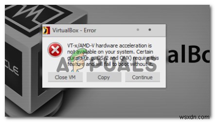 수정:VT-X/AMD-V 하드웨어 가속을 시스템에서 사용할 수 없음 