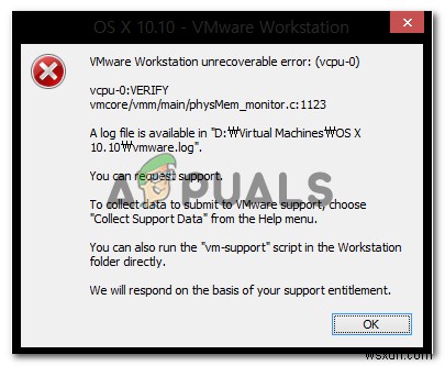 수정:VMware Workstation 복구할 수 없는 오류(vcpu-0) 