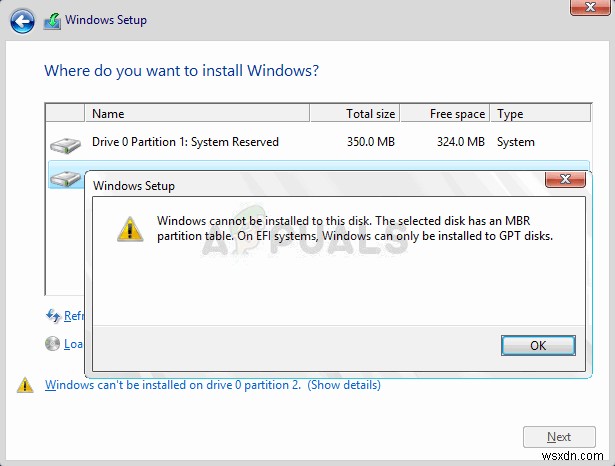 수정:이 디스크에 Windows를 설치할 수 없습니다. 