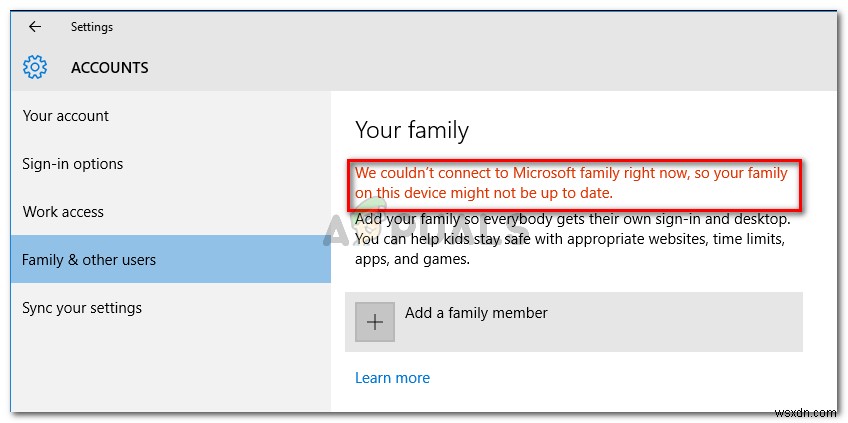 수정:지금 Microsoft Family에 연결할 수 없습니다. 