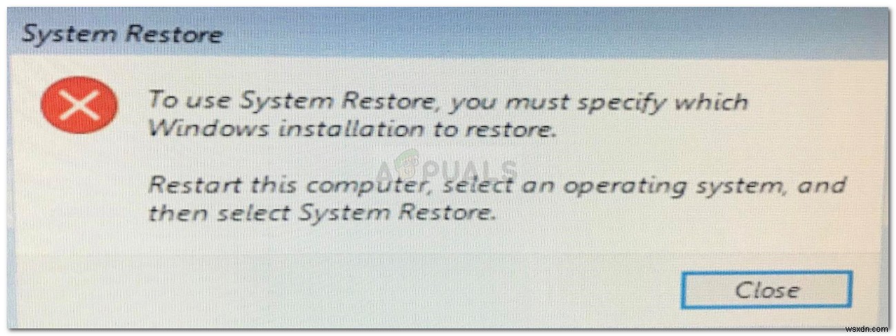 수정:시스템 복원을 사용하려면 오류를 복원할 Windows 설치를 지정해야 합니다. 